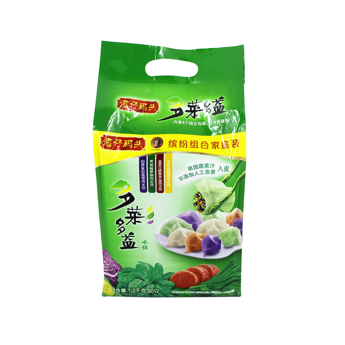 湾仔码头多菜多益冰粉家庭组合装 四种口味馅水饺1200g